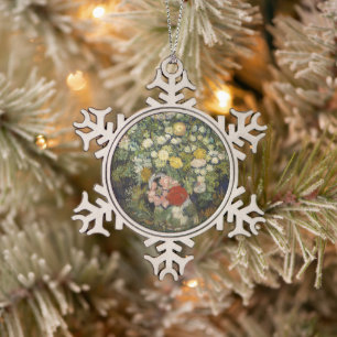Vintage Impressionistische Bloemboeket Van Gogh Tin Sneeuwvlok Ornament