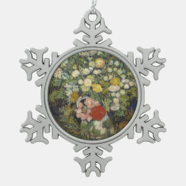 Vintage Impressionistische Bloemenboeket Van Gogh Tin Sneeuwvlok Ornament