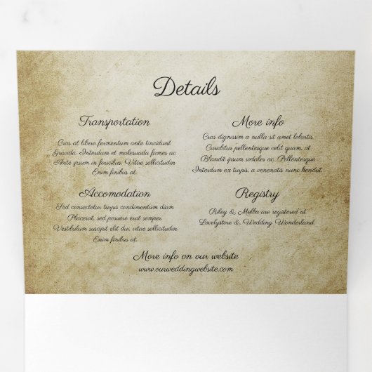 Vintage in één bruiloft drieluik uitnodiging (Binnenzijde eerst)