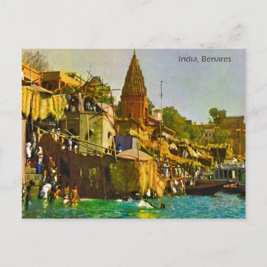 Vintage, India, Benares, Ganges Briefkaart (Voorkant)
