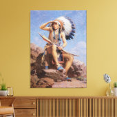 Vintage indiaan, The Scout van Leigh Canvas Afdruk (Insitu (Woonkamer))