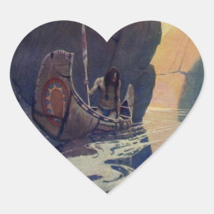 Vintage Indian Canoe Paddling Zon Klassieker Hart Sticker