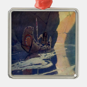 Vintage Indian Canoe Paddling Zon Klassieker Metalen Ornament