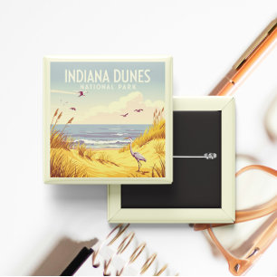 Vintage Indiana Dunes National Park Vierkante Button 5,1 Cm