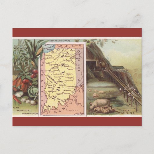 Vintage Indiana Map Briefkaart (Voorkant)