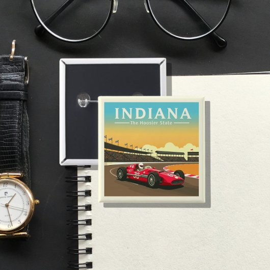 Vintage Indiana Vierkante Button 5,1 Cm