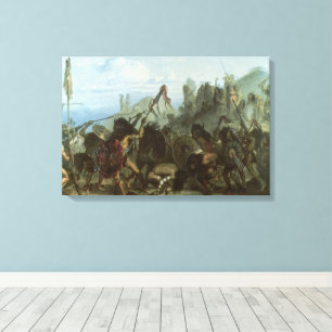 Vintage Indianen, Bizon Dans door Karl Bodmer Canvas Afdruk