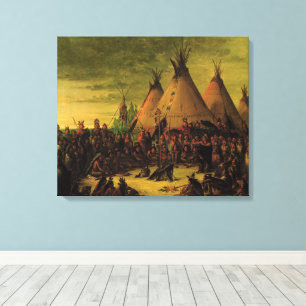 Vintage Indianen, Sioux Oorlogsraad door Catlin Canvas Afdruk