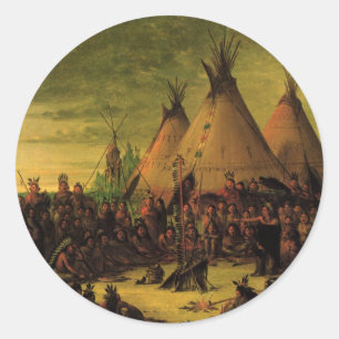 Vintage Indianen, Sioux Oorlogsraad door Catlin Ronde Sticker