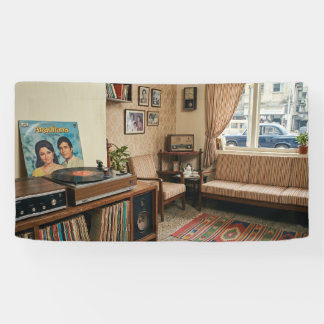 Vintage Indiase nostalgie: retro woonkamer uit de  Spandoek