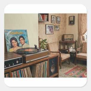 Vintage Indiase nostalgie: retro woonkamer uit de Vierkante Sticker