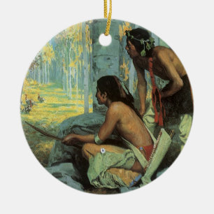 Vintage Indiërs, Taos Turkije jaagt door Couse Keramisch Ornament