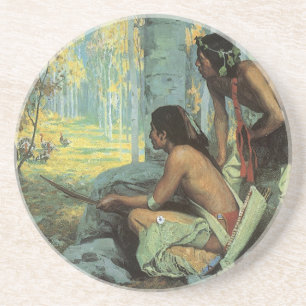 Vintage Indiërs, Taos Turkije jaagt door Couse Zandsteen Onderzetter