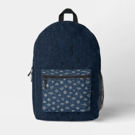Vintage Indigo Japanse Bloemlaagte Bedrukte Rugzak