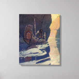 Vintage Indische Kano Peddelen Zon Klassieker Canvas Afdruk