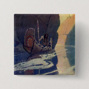 Vintage Indische Kano Peddelen Zon Klassieker Vierkante Button 5,1 Cm