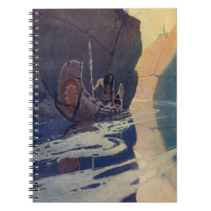 Vintage Indische Kano Roeien Zon Klassieker Notitieboek