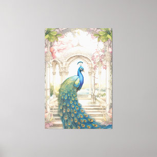 Vintage Indische stijl bloemrijke tuin pauw Canvas Afdruk