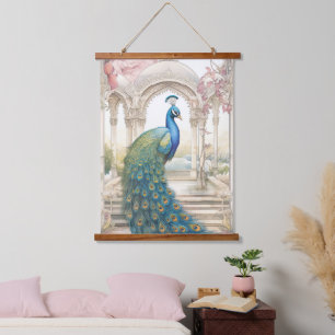 Vintage Indische stijl bloemrijke tuin pauw Hangend Wandkleed