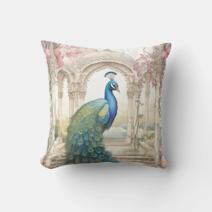 Vintage Indische stijl bloemrijke tuin pauw Kussen