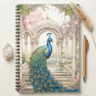 Vintage Indische stijl bloemrijke tuin pauw Notitieboek
