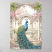 Vintage Indische stijl bloemrijke tuin pauw Poster (Voorkant)