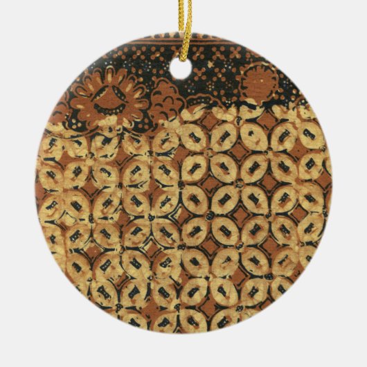 Vintage Indonesisch Batik Kawung Patroon Rustiek Keramisch Ornament (Voorkant)