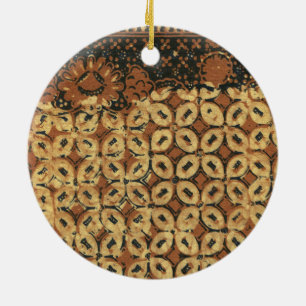 Vintage Indonesisch Batik Kawung Patroon Rustiek Keramisch Ornament