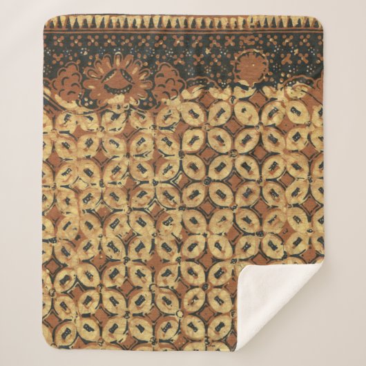 Vintage Indonesisch Batik Kawung Patroon Rustiek Sherpa Deken (Voorkant)