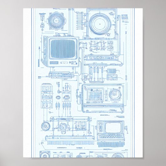 Vintage Industrial Art: Retro-Tech Modular Machine Poster (Voorkant)