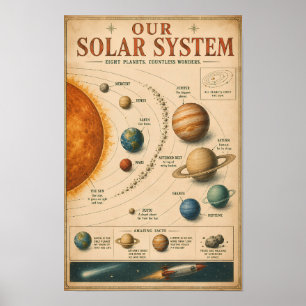 Vintage Infografische Poster van het Zonnestelsel