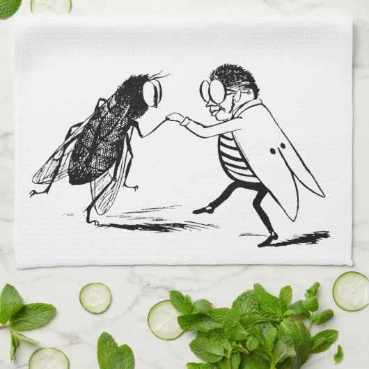 Vintage insecten dansen; Bromvlieg Theedoek (Gevouwen)