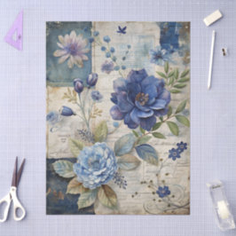 Vintage Inspired Blue Floral Collage Decoupage Tissuepapier