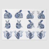 Vintage Inspired Blue & White Rabbits Decoupage Tissuepapier (Voorkant)