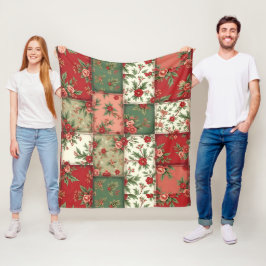 Vintage Inspired Christmas Florals Quilt Pattern Fleece Deken
