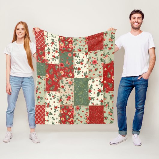 Vintage Inspired Christmas Themed Quilt Pattern Fleece Deken (In situ)