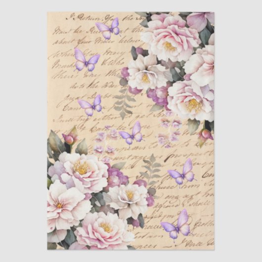 Vintage Inspired Floral Love Letter Decoupage Tissuepapier (Voorkant)