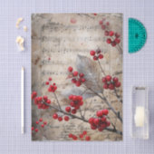 Vintage Inspired Holly Berries on Sheet Music Tissuepapier (Craft)