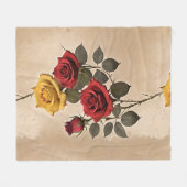 Vintage Inspired Red And Yellow Roses Fleece Deken (Voorkant (Horizontaal))