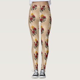 Vintage Inspired Red And Yellow Roses Leggings