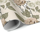 Vintage Inspired Sepia Roses With Green Leaves Cadeaupapier (Rol Hoek)