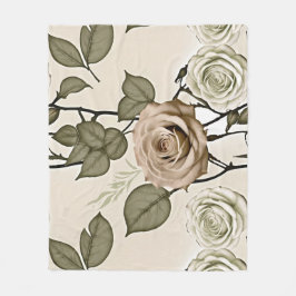 Vintage Inspired Sepia Roses With Green Leaves Fleece Deken