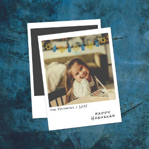 Vintage Instant Foto Blauwe/Gouden Hanukkah Slin Feestdagenkaart