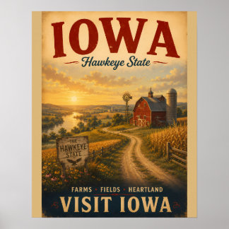 Vintage Iowa Hartland Boerderij Landschap Reis Pos Poster