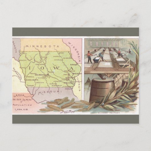 Vintage Iowa Map Briefkaart (Voorkant)