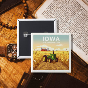 Vintage Iowa Vierkante Button 5,1 Cm