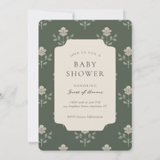 Vintage Iris Blokprint Bloemachtige Baby Shower Kaart