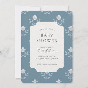 Vintage Iris Blokprint Bloemachtige Baby Shower Kaart