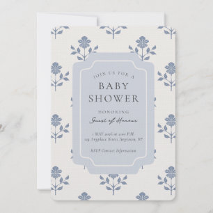 Vintage Iris Blokprint Bloemachtige Baby Shower Kaart