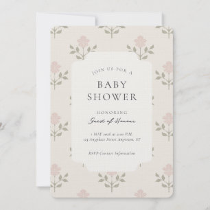 Vintage Iris Blokprint Bloemachtige Baby Shower Kaart